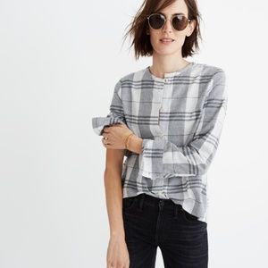 Madewell plaid collarless button-down shirt